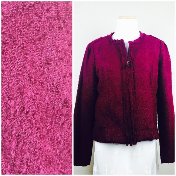 CABI Burgundy Knit Fuzzy Fringe Wool Blend Jacket 8 MEDIUM Zip Career Office - Picture 6 of 13